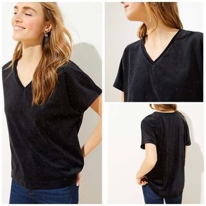 🎁 Loft Black Studded Velvet V-neck top Medium